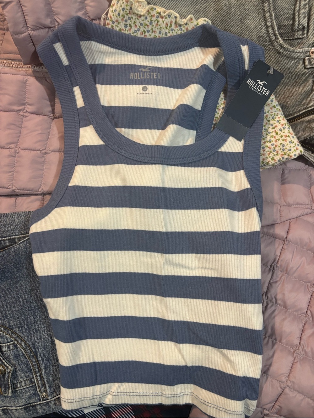 Hollister Navy Blue and White Striped Ribbed Tank - Picture 1 of 1